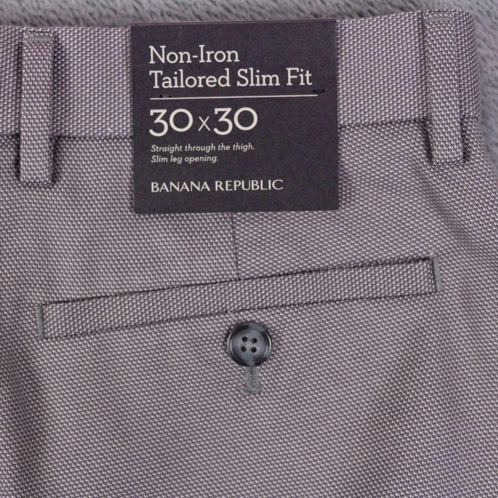 NWT Banana Republic Dress Pants Tailored Slim Fit Mens 30x30 Gray Cotton